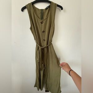 Olive Green Sleeveless Button-Down Romper